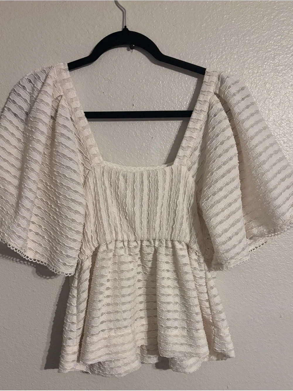 Anthropologie Sarah Hann Flutter-Sleeve Crochet Top